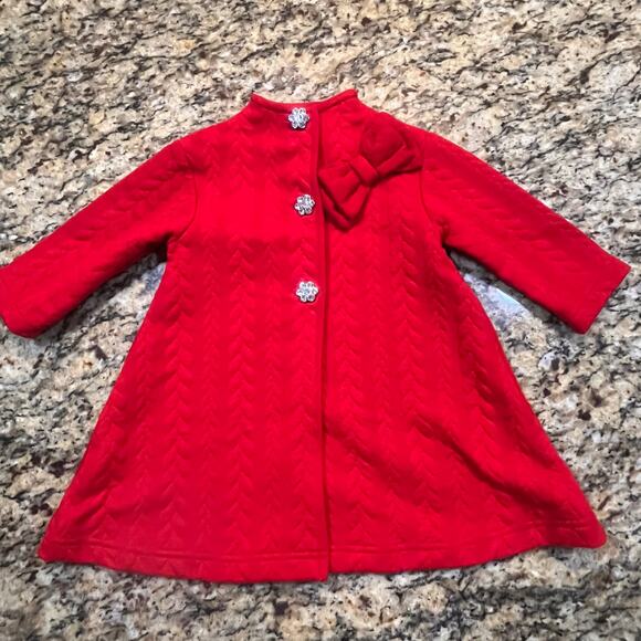 Blueberi Boulevard Girls 18 Month Red Jacket Bow Button Winter Christmas Party - Picture 2 of 6
